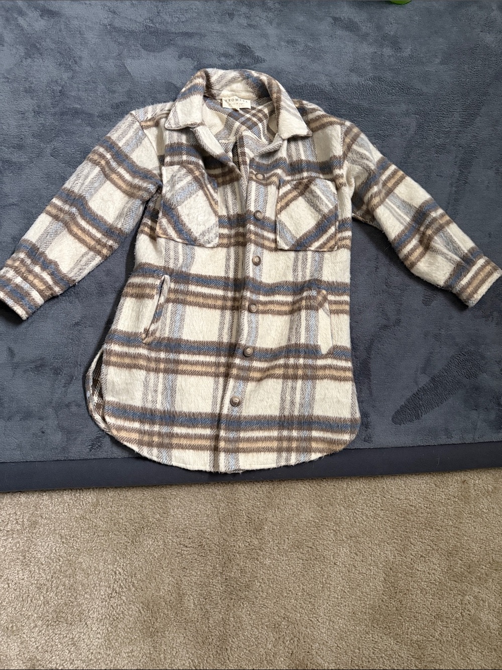 Promesa Cream and Brown Plaid Utility Jacket
